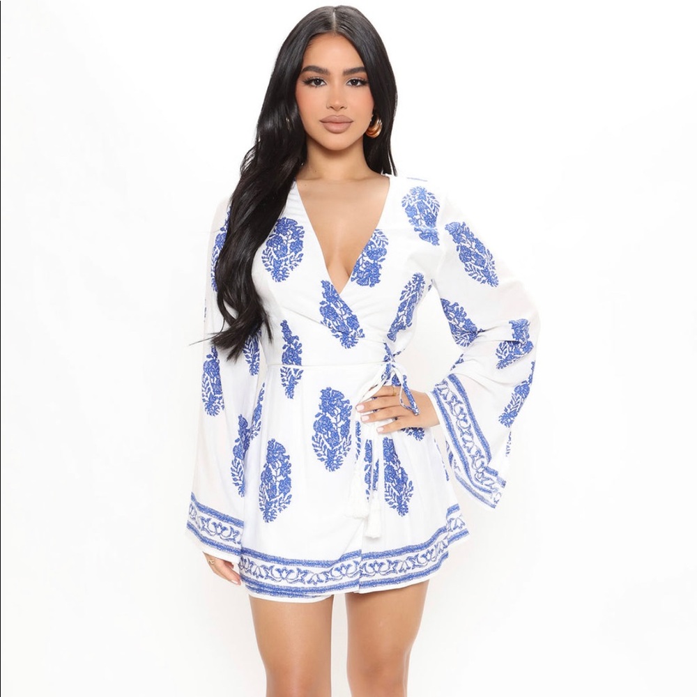 Elegant Blue and White Jumpsuit Romper